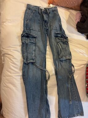 Zara Blue Denim Cargo Jeans